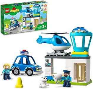 LEGO Duplo Comisaría de Policía y Helicóptero, Coche de Juguete con Luces y Sonido, Juegos Educativos para Niños y Niñas de 2 Años o Más, Idea de Regalo Infantil 10959
