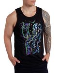 INTO THE AM Astro Arcade Glow in The Dark Graphic Tank Tops for Men - Summer Beach Sleeveless Fashion Men's Tank Tops (Black, X-Large)