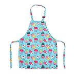 TOPWAYS Colorful Cartoon Canvas Kids Aprons, Adjustable Neck Children's Apron for Cooking Baking Painting Wear (mini cakes)