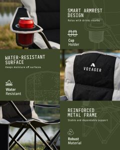 Voyager Folding Camping Chairs 2-Pack with Cooler Bag – Black, Padded