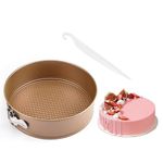 RRLOM Springform Cake Pan, 9 Inch Cheesecake Pan with Cake Stripping Tool, Round Cake Pan with Parchment Paper Liners,Spring Form For Baking(Gold)