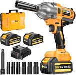 Cordless Impact Wrench 1/2 Inch, 1200N·m(886ft・lbs) Brushless High Torque Impact Gun, 21V Electric Impact Driver, 2x4.0Ah Batteries, Charger & 6 Sockets, Variable Speeds for Car/Truck RV/Mower