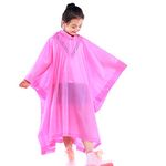 Kids Waterproof Rain Poncho, Reusable EVA Kids Raincoat with Hood and Buttons for Girls Boys, Lightweight Clear Rainwear Children Rain Cape for School Outdoor Hiking Cycling Camping Travel (Rose Red)