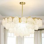 Depuley Modern Crystal Chandelier, 10-Light Gold Cloud Glass Multi-Tier Pendant Light Fixtures, 34" Luxury Ceiling Chandelier for Kitchen Island, Dining Room, Living Room, E12 Bulbs Incl, UL Listed