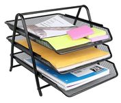 JAPTI 3 tier document file paper letter magazine newspaper office desk top organizer tray, 3 layer metal mesh file holder stand (1pcs/multicolor)