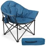 ALPHA CAMP Camping Folding Moon Chair XXL Folding Chair for Adults Heavy Duty Camp Chair with Portable Carry Bag and Cup Holder(Dark Blue)