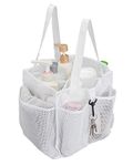 ALYER Mesh Shower Caddy Basket,Large Shower Bag Tote,Hanging Bath Toiletry Organizer with 1 Big Separated Compartment and 6 Deep Outer Pockets (White)