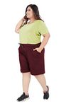 CUPID Women Plain Comfortable Plus Size Barmunda/Shorts for Sports, Yoga, Daily Use Gym, Night Wear, Casual Wear for Ladies_Wine_3X-Large