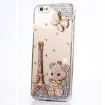 STENES iPod Touch 5/6th Case - [Luxurious Series] 3D Handmade Shiny Crystal Sparkle Bling Case with Retro Bowknot Anti Dust Plug - Crystal Eiffel Tower Bow Tie Pearl Bear Butterfly