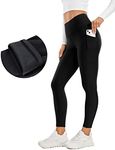 CRZ YOGA Thermal Fleece Lined Leggings Women 25'' - High Waisted Winter Workout Hiking Pants with Pockets Warm Running Tights Black Small