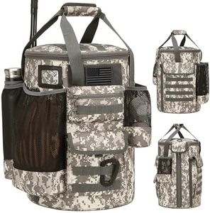 SunForMorning Baseball Bucket Bag Baseball Coaching Accessories Organizer Tactical Style Softball Bucket Bag with Anti-Slip Bottom, Multiple Pockets for Bat, Gloves, Scoreboards, Acu