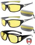 Family Pack-3 | Night Vision Driving Glasses Yellow Polarized Anti-Glare, Wrap Around Goggles UV Protection Fit Over Prescription Glasses for men and Women | Premium Canada Flag Iron On Patch