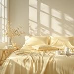 Sweet Sheets® Light Yellow Double Bed Sheets Set | Soft & Cooling Full Size Sheets | Deep Pocket, Wrinkle & Fade Resistant Double Sheets | Double Fitted, Flat Sheet & Pillowcases