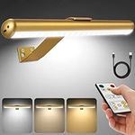 Battery Picture Light Brass,Remote Painting Light Rechargeable, Wall Art Light for Painting with 3Lighitng, Dimmable Art Display Light Accent Light for Pictures Frame Gallery Dartboard Portrait -Metal