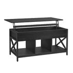 VASAGLE Lift Top Coffee Table for Living Room, Industrial Coffee Table with Hidden Compartments and Storage Shelf, 19.7 x 39.4 x (19.3-24.4) Inches, Black with Wood Grain ULCT202B22