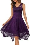 Meetjen Women's Sleeveless V-Neck Lace Cocktail Prom Dresses Summer Bridesmaid High Low Short Formal Dress Grape M