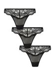 Ann Summers Sexy Lace Planet String Thongs for Women with lace Trim and Charm Detail - Lace G String - Barely There String Underwear - Thong Lingerie - 3 Pack Black