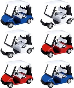 PowerTRC 6 Pcs Diecast Toy Golf Carts with Clubs, Mini Metal Alloy Die Cast Pullback Display Model Desk Decor Golf Cart Cake Decorations Topper (4.75 inches)