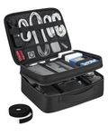 bagsmart Extra Large Double Layer Portable Travel Cable Organiser Bag Electronics Accessories Storage Case for Charger, Adaptors, Kindle, Hard Drives (Black-Lightweight)