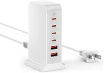 VPSUN USB C Charging Station 55W,6-Port USB Charger for Multiple Devices,USB C Fast Charging Hub Compatible with iPhone/Android/Samsung/Tablet,etc (White, 55W)