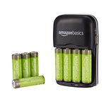 Amazon Basics 8 Pack AA High-Capacity 2,400 mAh Rechageable Batteries with 4-Hour Rapid Battery Charger Set, Overcharge Protection, Pre-Charged