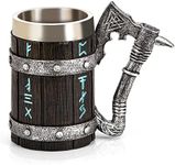 Viking Mug - Nordic Viking Rune Mug, Norse Mythology Gifts, Viking Beer Cup, Tankard Cup for Men, Wooden Barrel Cool Coffee Mugs, Beer Stein for Nordic Decor, Norse Decor, Viking Decor for Home