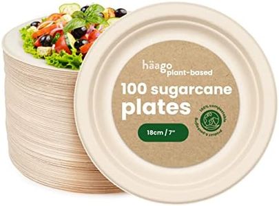HAAGO 100 Platos Desechables y Biodegradables de Caña de Azúcar Ecológicos y Compostables, 18cm