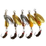 KMYZQDV 5Pcs Trout Spinners Barbless Fishing Lures with Single Hook Spinner Hooks for River Salmon Stream Fishing Durable Bass and Pike Lures for Freshwater Lake Angling