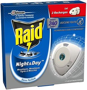 RAID DIFFUSEUR ÉLECTRIQUE NIGHT&DAY MOUCHES, MOUSTIQUES ET MOUSTIQUES TIGRES, 2 RECHARGES 240 HEURES