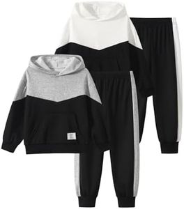 Fdqin Boys Fashion Hooded Pants Set Colorblock Sweatshirt and Jogger Pants