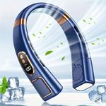 REXERA Portable Rechargeable Neck Fan 20Hrs Play 9000mAh USB Charging Battery Bladeless Neck Fan Smart Mini Hand Free 5 High Speed With LED Light Fan Low Noise 360° Cooling NECK FAN (Blue)