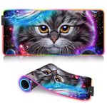 BUBELS RGB Gaming Mouse Pad Large Extended Glowing Led Mousepad with 14 Lighting Modes and USB Gamer Mouse Mat for Gaming Macbook PC Laptop Desk Cat in Galaxy Space Cosmos 15.7x35.4inch