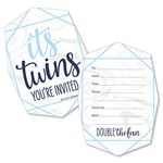 It’s Twin Boys - Shaped Fill-in Invitations - Blue Twins Baby Shower Invitation Cards with Envelopes - Set of 12