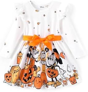 Disney Mickey Minnie Mouse Toddler Dress Baby Girls A-Line Ruffle Long Sleeve Halloween Pumpkin Clothes Cute Kids Outfit Gift Party Costume Sizes 2T