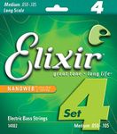 Elixir Strings Nickel Plated Steel 4-String Bass Set with NANOWEB Coating Medium, Long Scale (.050-.105)