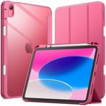 JETech Case for iPad 10 (10.9-Inch, 2022 Model, 10th Generation) with Pencil Holder, Clear Transparent Back Shell Slim Stand Shockproof Tablet Cover, Auto Wake/Sleep (Pink)