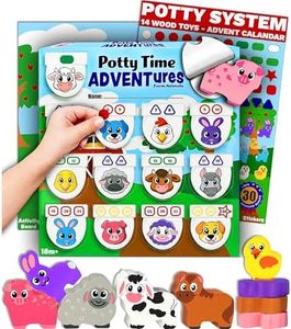 LIL ADVENTS Potty Time Adventures - Farm Animals with 14 Wooden Block Toy Prizes | Potty Training Advent Game | As Seen on Shark Tank | Wood Block Toys, Reward Chart, Activity Board and Stickers