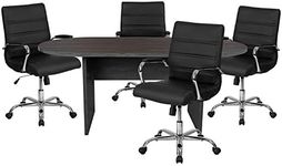 Flash Furniture 5 Piece Rustic Gray Oval Conference Table Set with 4 Black and Chrome LeatherSoft Executive Chairs