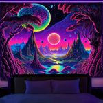 Manicer Blacklight Galaxy Moon Tapestry - Trippy Alien Landscape, UV Reactive Neon Mountain Forest, Space Fantasy Plants Wall Hanging for Room Decor - 80 x 59 inches