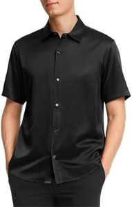 LilySilk Classic Silk Mens Shirt Short Sleeves with Kent Collar Button-Down Silk Summer T-Shirt for Formal Casual Black M