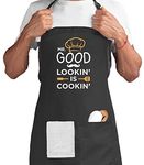 Father's Day Gift for your Daddy! Funny Quote Mr. Good Lookin Is Cookin Kitchen Chef BBQ Grill Aprons For Men Ideal Gift For Fathers Day, Christmas, Birthday, Anniversary