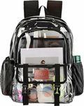 PROUDME Large Clear Bag Stadium Approved Heavy Duty PVC Transparent Clear Backpack, Trendy Girls School Bag suitable for men and women(Black)