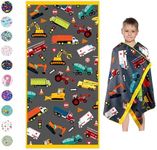 Microfiber Beach Towel for Kids - Thin and Large (30"x60") - Trucks - Absorbent, quick dry, sand free, lightweight, blanket- toddler, girls, boys - For Sports, Pool, Picnic, Camping, Travel, Swim