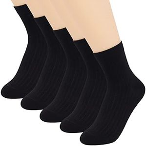 Black Socks Womens Crew Cotton 5 Pairs