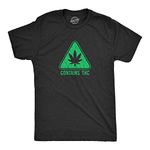 Mens Contains THC T Shirt Funny 420 Weed Leaf Warning Label Tee for Guys Mens Funny T Shirts 420 T Shirt for Men Novelty Tees for Men Black - XL