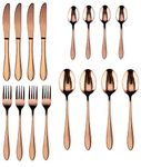 ZEBROC 16 Piece Titanium Rose Gold Plated Stainless Steel Cutlery Set,Mirror Finish Copper Color Flatware Set, [Dinner Fork-Tea Spoon-Salad Spoon-Knife] (Set of 16)