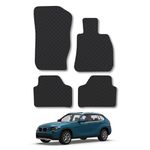 Rubber Car Mats Compatible with BMW X1 (2010-2015) [E84] Tailored Fit Rubber Floor Mats Set Accessory Black Custom Fit 4 Pieces with Clips - Anti-Slip Backing, Heavy Duty & Waterproof