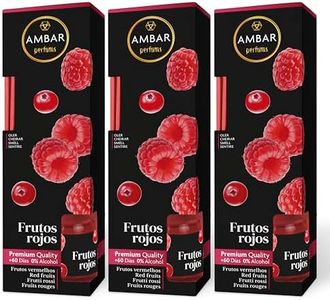 Ambar Perfums Ambientador Mikado Frutos Rojos. Ambientador de Varillas 0% Alcohol, +60 días duración. (Pack 3 uds. x 45 ml)