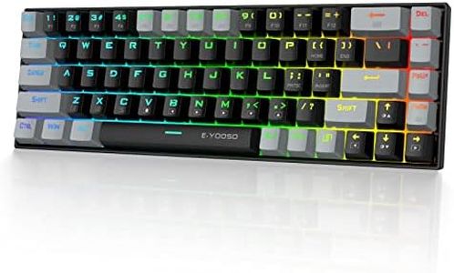 HUO JI 65% RGB Gaming Keyboard, E-YOOSO Z-686 Wired 68 Keys Mechanical Keyboard, Clicky Blue Switches, Pro Software Supported, Detachable USB-C Cable, Separate Arrow Keys - Black/Grey