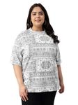 JUNEBERRY® 100% Pure Cotton Oversized Baggy Fit Stylish Paisley Bandana Print Half Sleeve Plus Size T-Shirt for Women & Girls (JB_PS_785_W_5XL) White